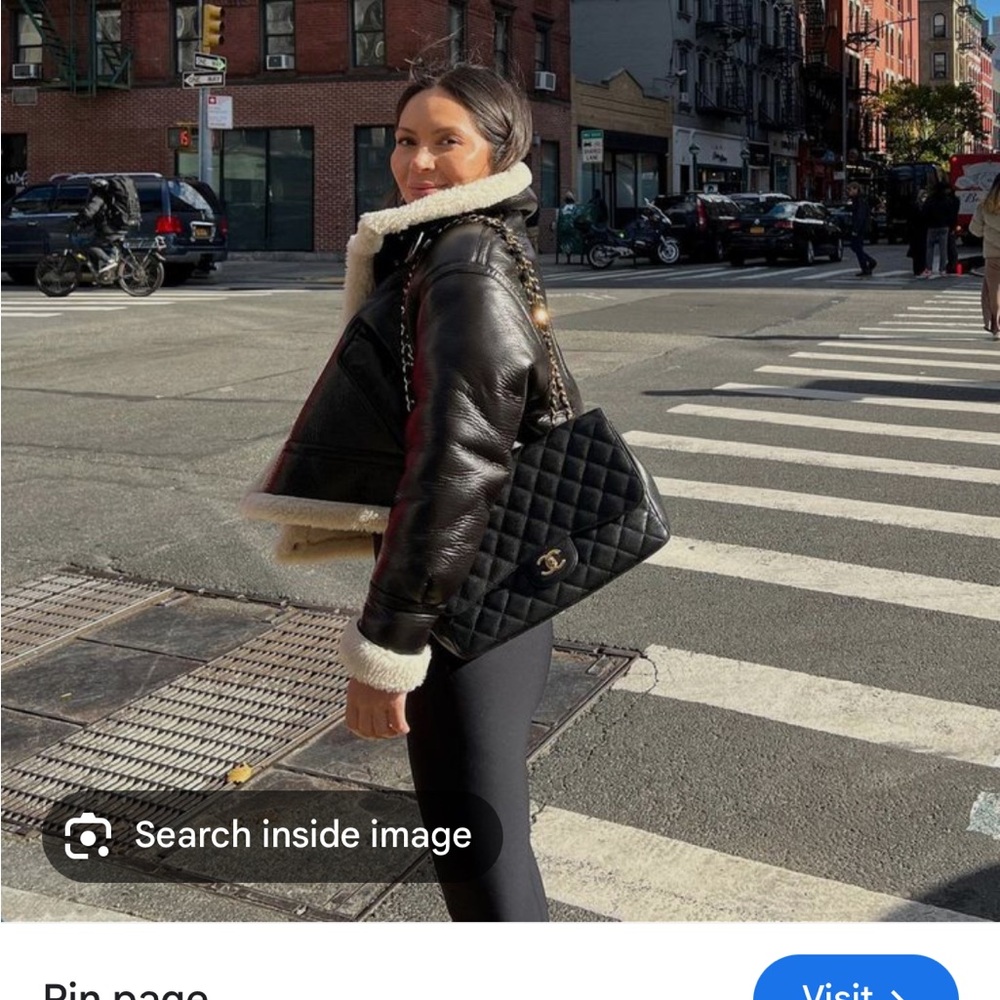 Zara Cropped Patent Chocolate Brown Shearling Jacket